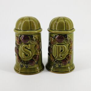 Vintage Ceramic Green Salt Pepper Shaker Set MCM Retro